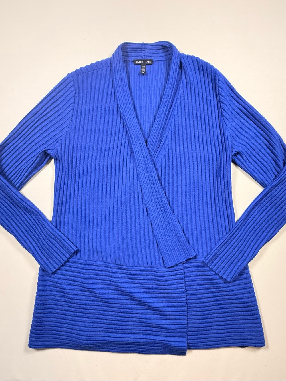Eileen Fisher 100% Merino Wool Ribbed Sweater S/P Blue Classic Capsule Wardrobe